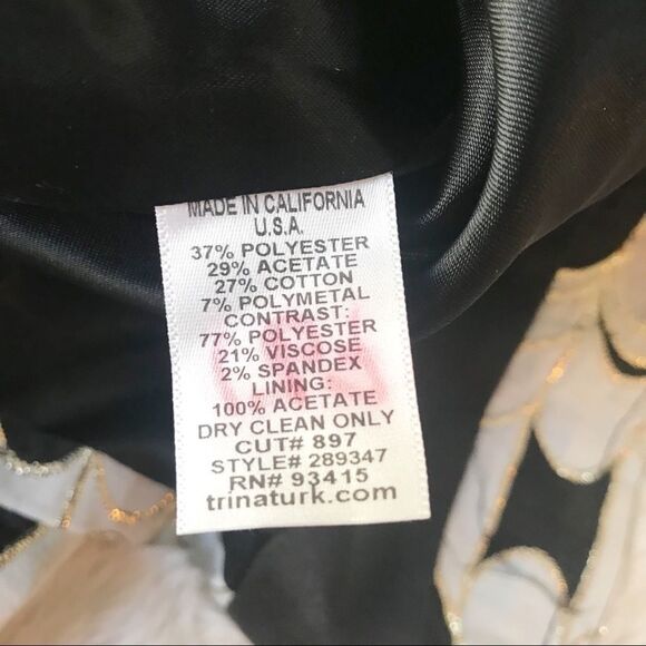 TRINA TURK Belted Trench Coat Metallic Print Jacquard‎ Black Cream Size 4 - Picture 9 of 12